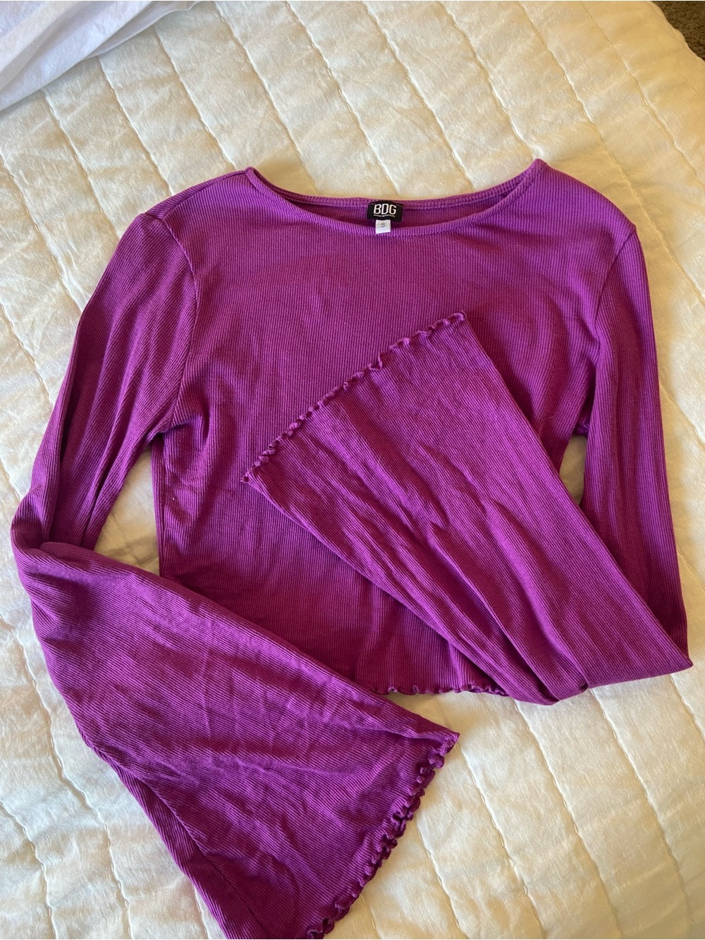 BDG Magenta Ribbed Long-Sleeve Crop Top